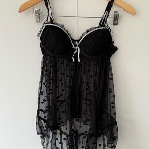 Black Babydoll Top with Polka Dot Bows